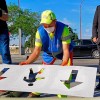 Kit 3 Plantillas señalización paso de peatones "respete la distancia" con pictogramas
