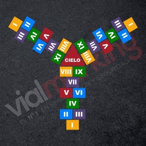 Plantilla pintar juego tradicional RAYUELA 1 ó 3 aspas Números romanos-cielo 