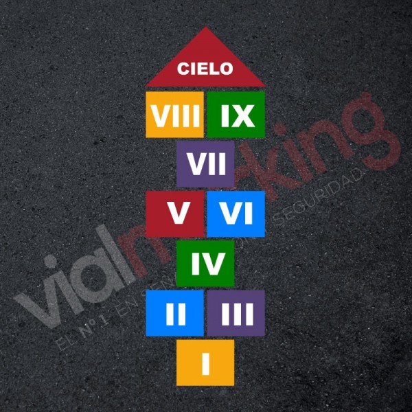 Plantilla pintar juego tradicional RAYUELA 1 ó 4 aspas Números romanos-cielo