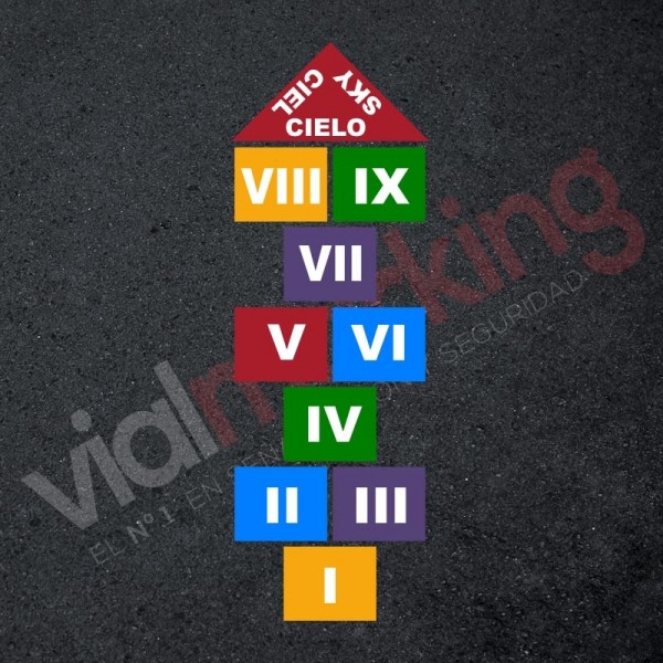 Plantilla pintar juego tradicional RAYUELA 1 ó 4 aspas Números romanos-cielo-sky-ciel