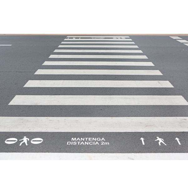 Kit 3 Plantillas señalización paso de peatones "respete la distancia" con pictogramas