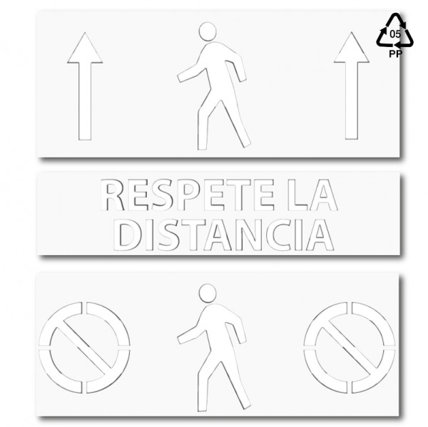 Kit 3 Plantillas señalización paso de peatones "respete la distancia" con pictogramas (Default)