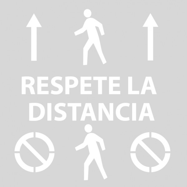 Kit 3 Plantillas señalización paso de peatones "respete la distancia" con pictogramas (Default)