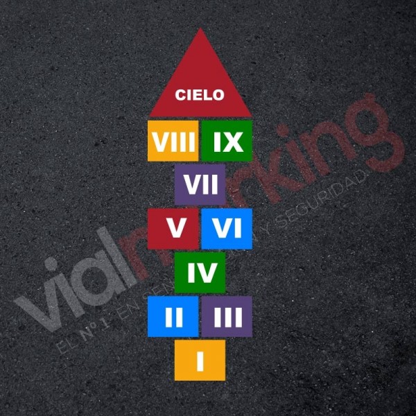 Plantilla pintar juego tradicional RAYUELA 1 ó 3 aspas Números romanos-cielo 